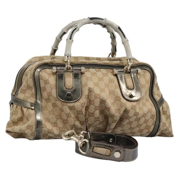 GUCCI Bamboo GG Canvas Hand Bag Beige - Picture 1 of 16